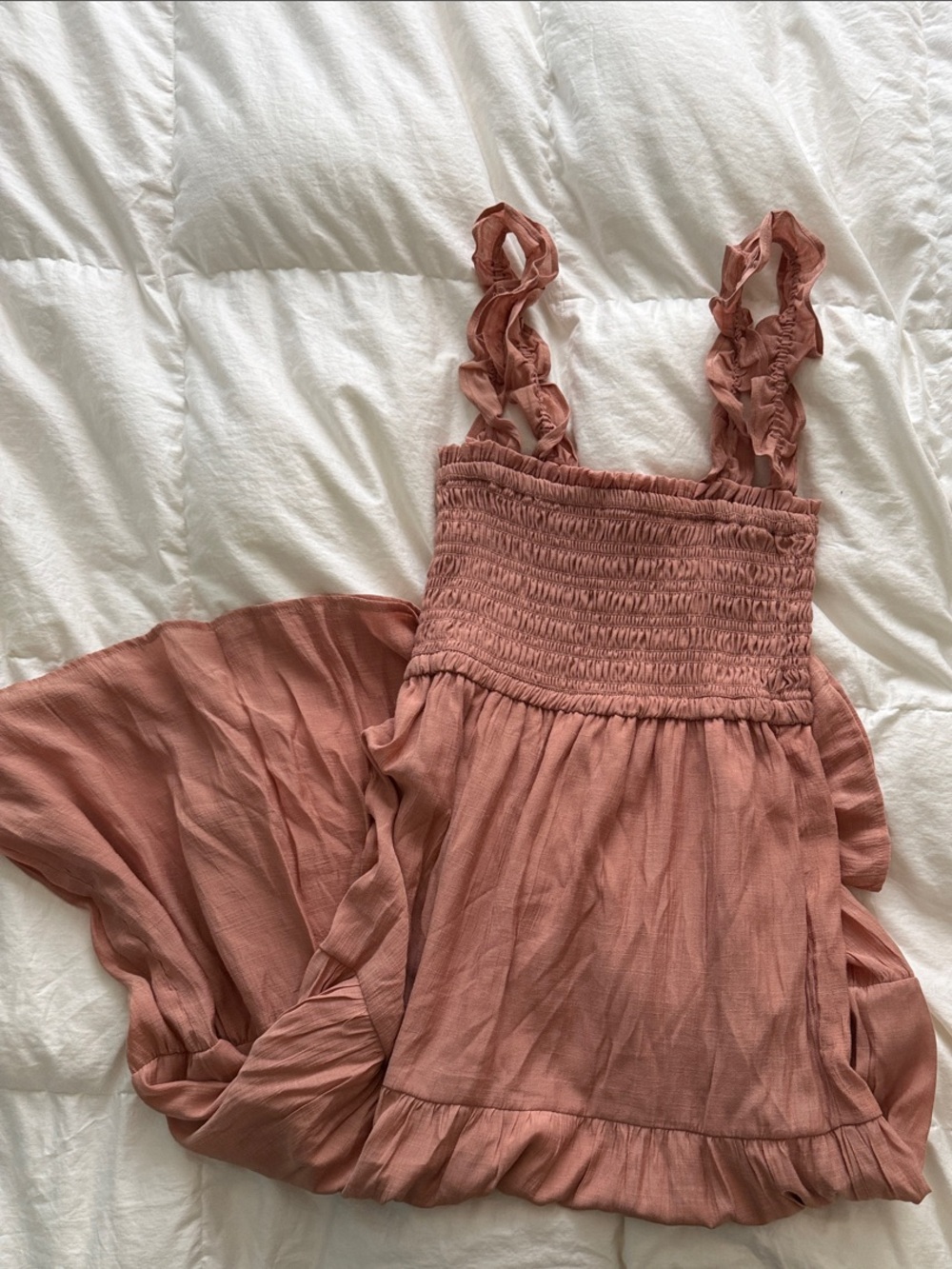 NWOT Love Tree Dusty Rose Smocked Ruffle-Strap Maxi Dress
